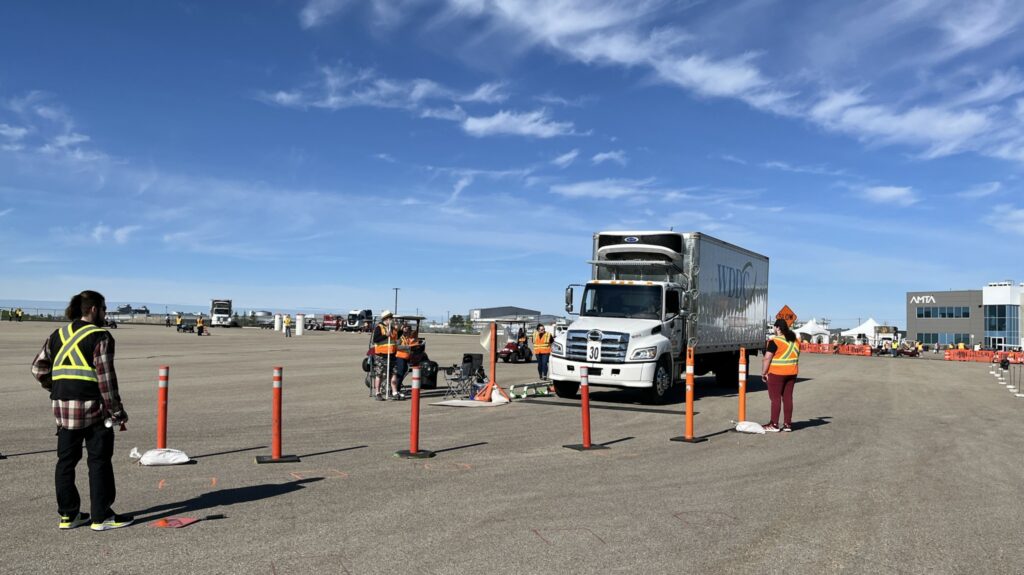 Truck going through AMTA's driving championship course.