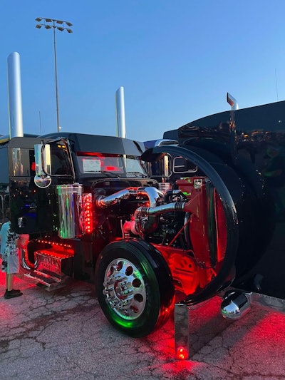 Dane Hartman's 2024 Peterbilt 389 and 2024 Wilson at night