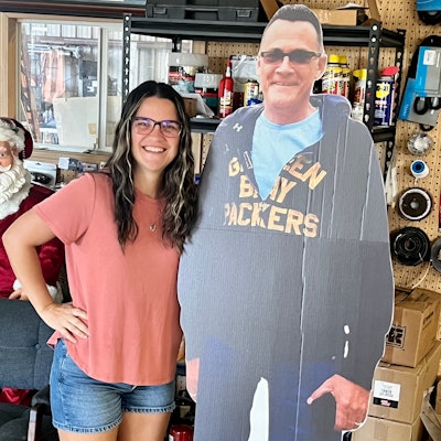 Samantha Causey and cardboard cutout of her father, David Hryc.