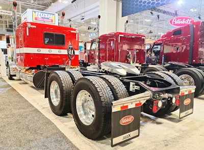 Last Peterbilt 389, viewed from rear on trade show floor