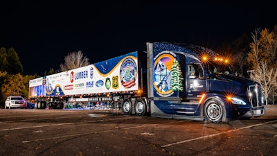 U.S. Capitol Christmas Tree truck at night