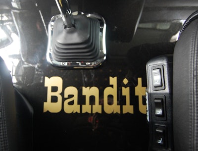 'Bandit' moniker on floor between the seats