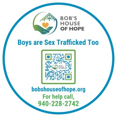 Bob's House of Hope Sticker for 'Boys are Sex Trafficked Too' Awareness Campaign
