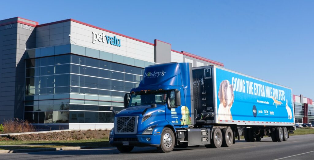 Picture of a Pet Value Volvo VNR tractor trailer